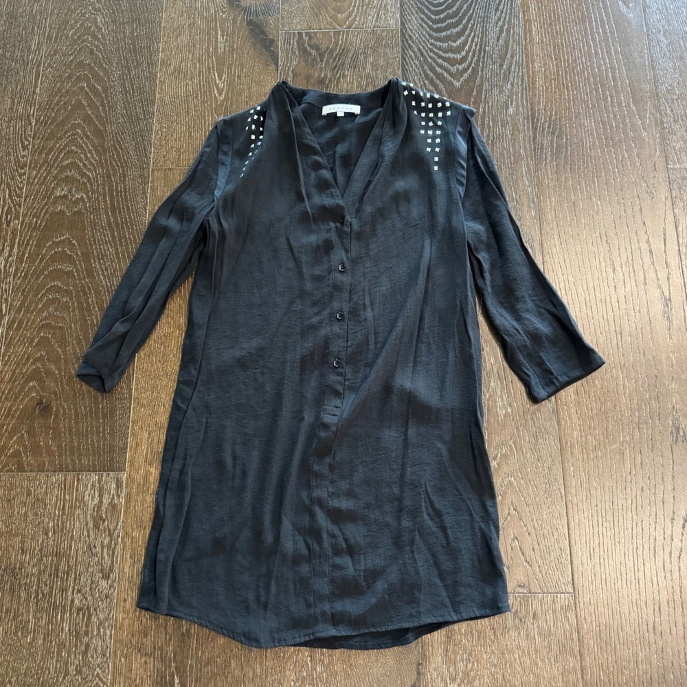 Sandro Paris Black Studded Tunic Top Size 1 Goth Emmo Punk Rocker Witchy